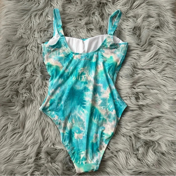 JOHNNY WAS Calme Turquoise Tie Dye One Piece Tank Swimsuit Size Medium NWT - Picture 3 of 8